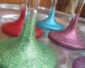 Handpainted Glitter Stem Wine Glasses Set of 6 Dishwasher Safe