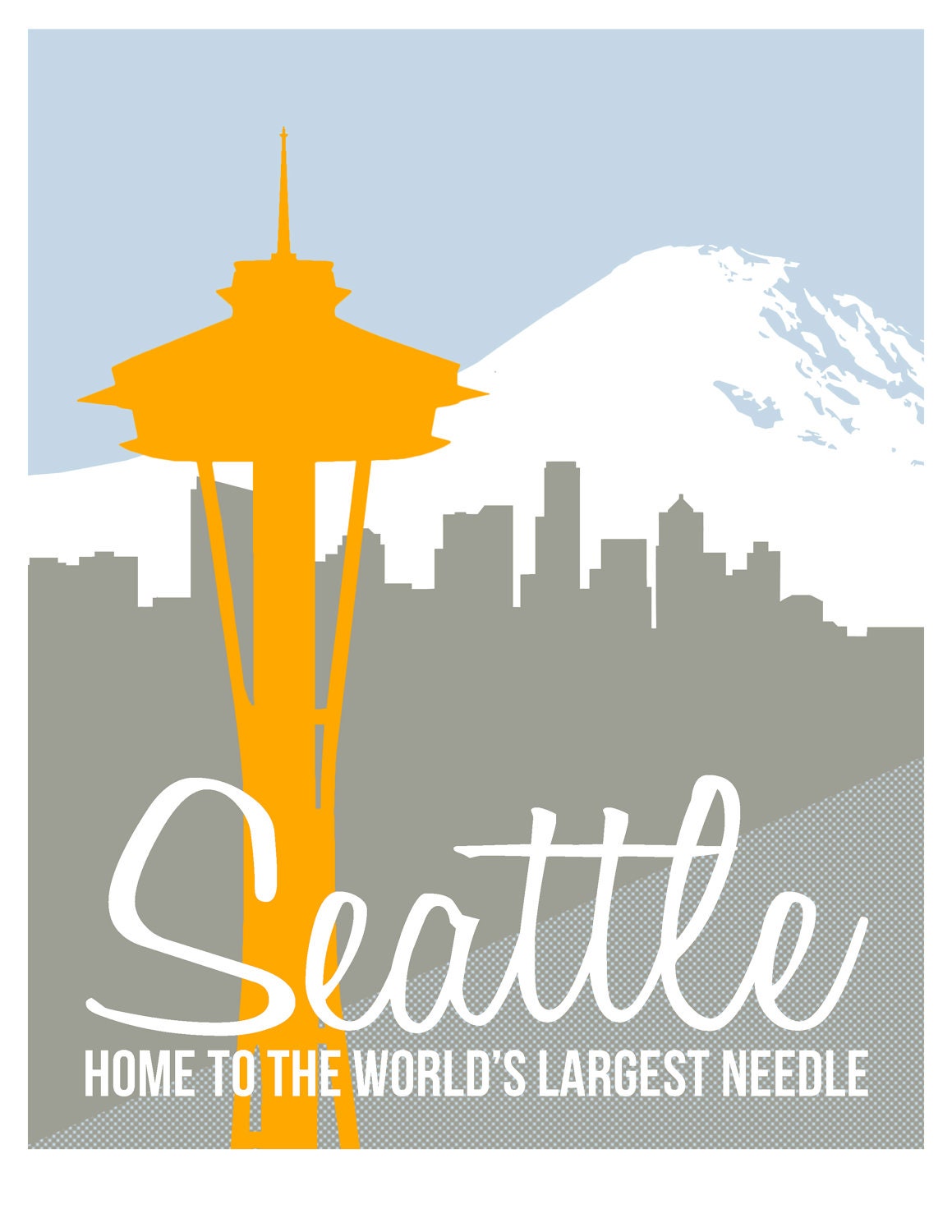 Seattle Space Needle Poster-- Handpulled Screenprint