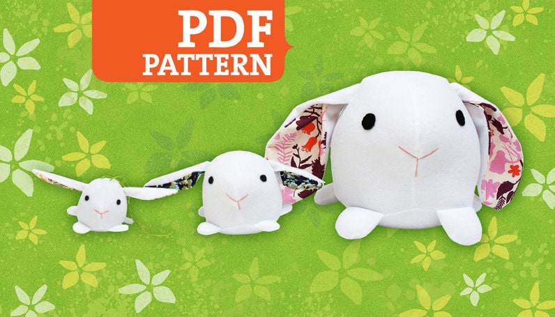 Bunny PDF Pattern - Stuffed Animal, Softie, Plush - 3 Sizes Included