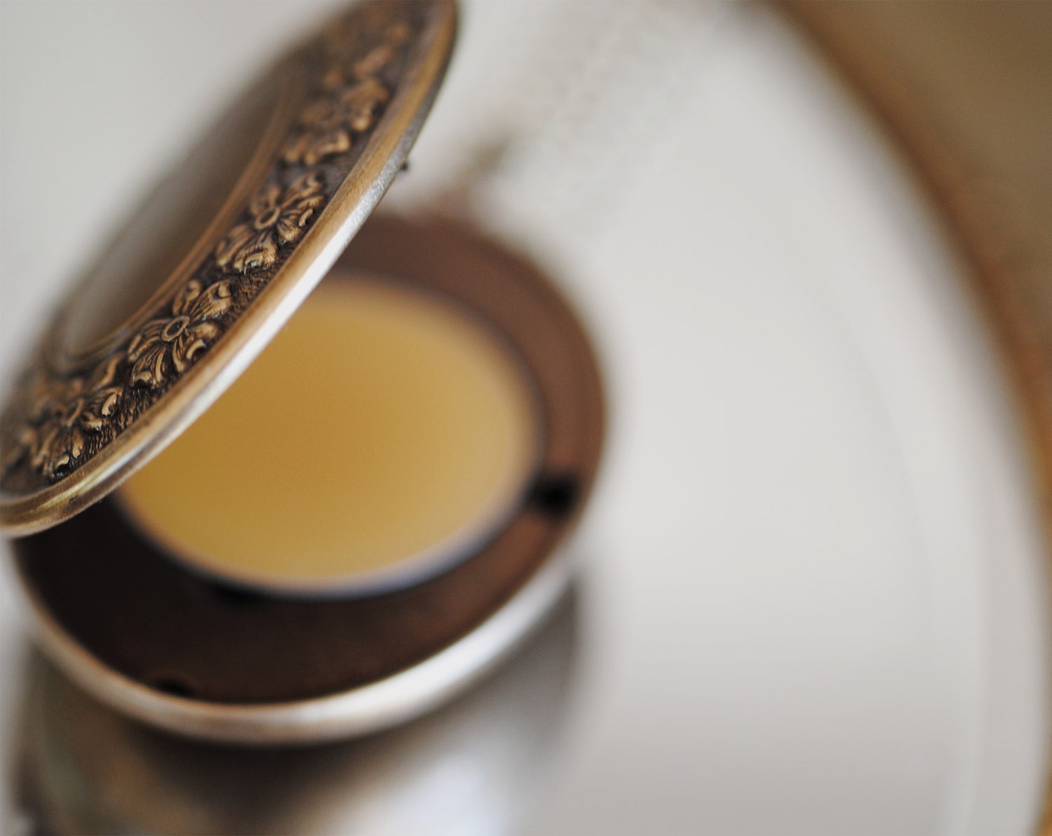 Solid Natural Perfume Locket - Victorian inspired  with Vintage Charm - Oval Floral Wreath Design