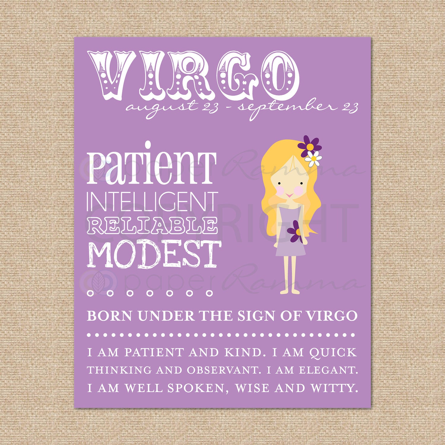 VIRGO Zodiac Nursery / Kids Room Art Print - 8 x 10