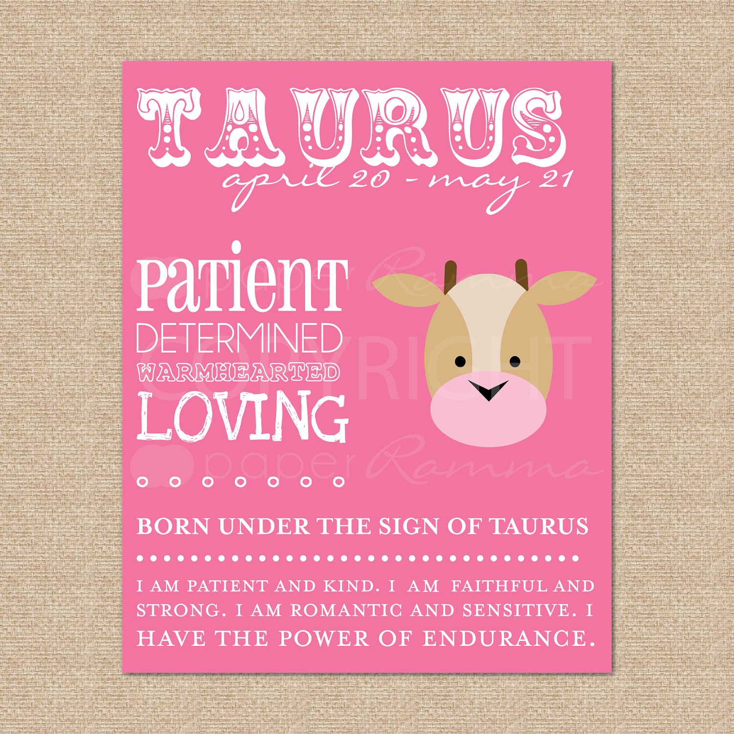 TAURUS Zodiac Nursery / Kids Room Art Print - 8 x 10