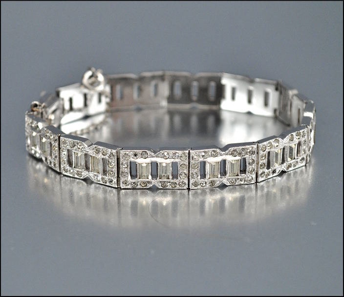 Rhinestone Kramer Bracelet Art Deco Style Silver Vintage 1950s Jewelry Wedding Jewelry