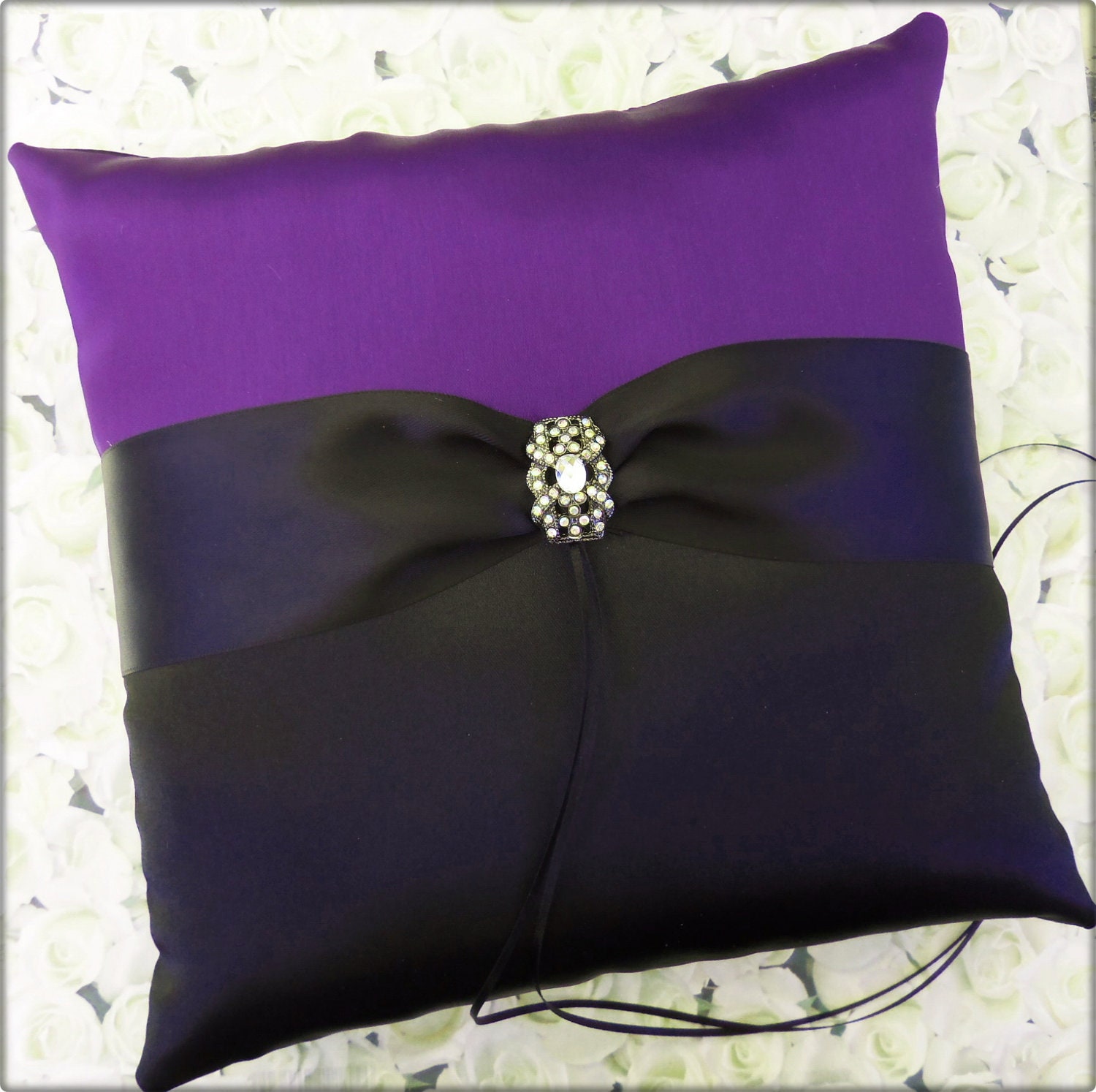 Wedding Ring Pillow Black Purple - Ring Bearer Pillow - Wedding Pillows - Deep Purple - Lapis - Regency Purple - Black - Ceremony Decor