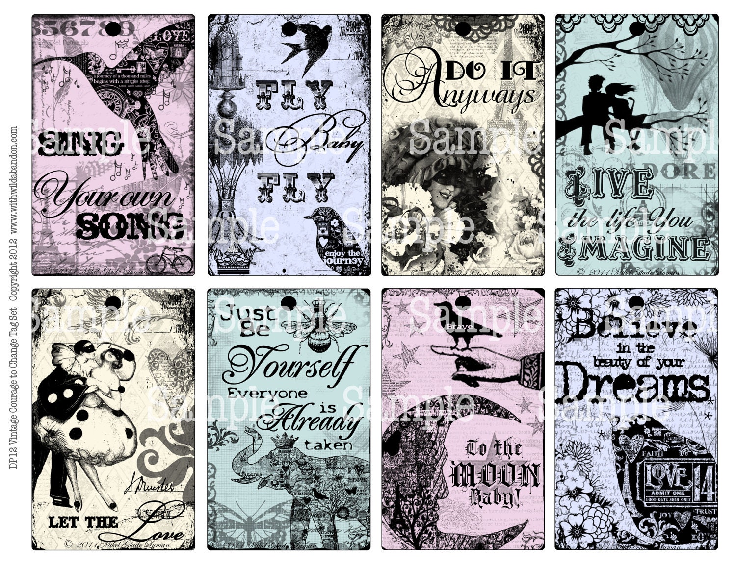 Courage to Change Vintage Tag Set Graphic Sheet and Printable Digital Stamps and Image Transfers