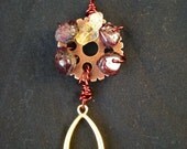 Wire Wrapped STEAMPUNK PENDANT - Lucky Gear piece with Garnet, Citrine, Wishbone, Copper Wire and Cog - Dress Up - Gift - Fashion - Fun