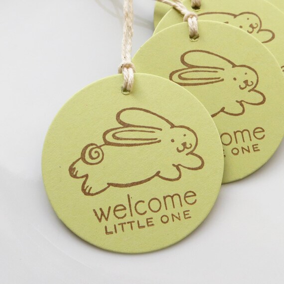 Bunny Gift Tags Welcome Little One - Set of 8 - Custom Colors Available - Baby Shower Favor Tags Il_570xn