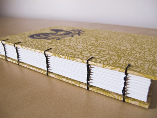 Blank Journal with folk art bird, Coptic Stitched, Letterpress printed