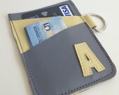 Personalized Leather 3 Slot Card Holder Wallet with Letter Initials Customized by you - choose your colors and letter, made to order