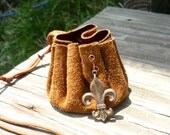 Pouch Coin Fall Harvest Suede Pouch Metal Fluer de Lis French Emblem Embellishment