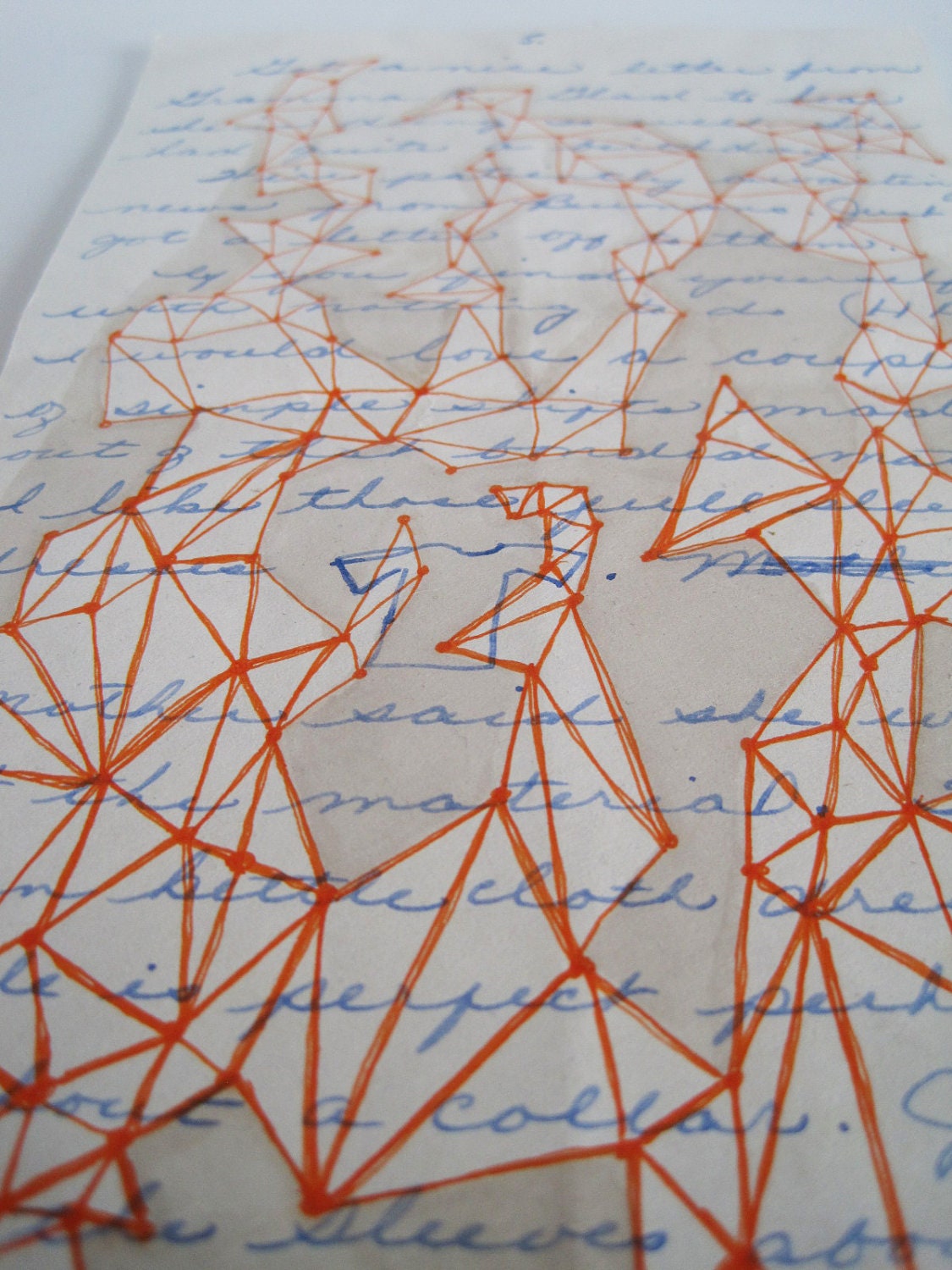 original art on vintage ephemera. geometric orange and grey art 4