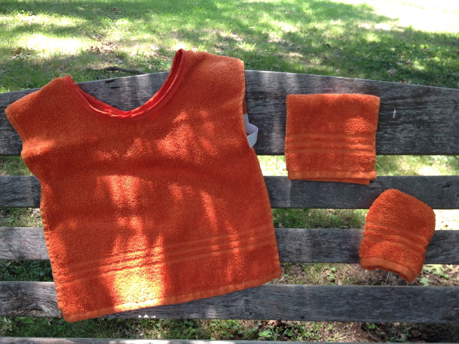 Montessori Toddler Apron Set in Orange Terry Cloth (for Practical Life and Water Activities)