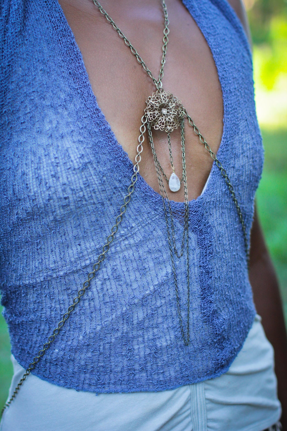 Sol Brass body chain, chain halter, chain body necklace