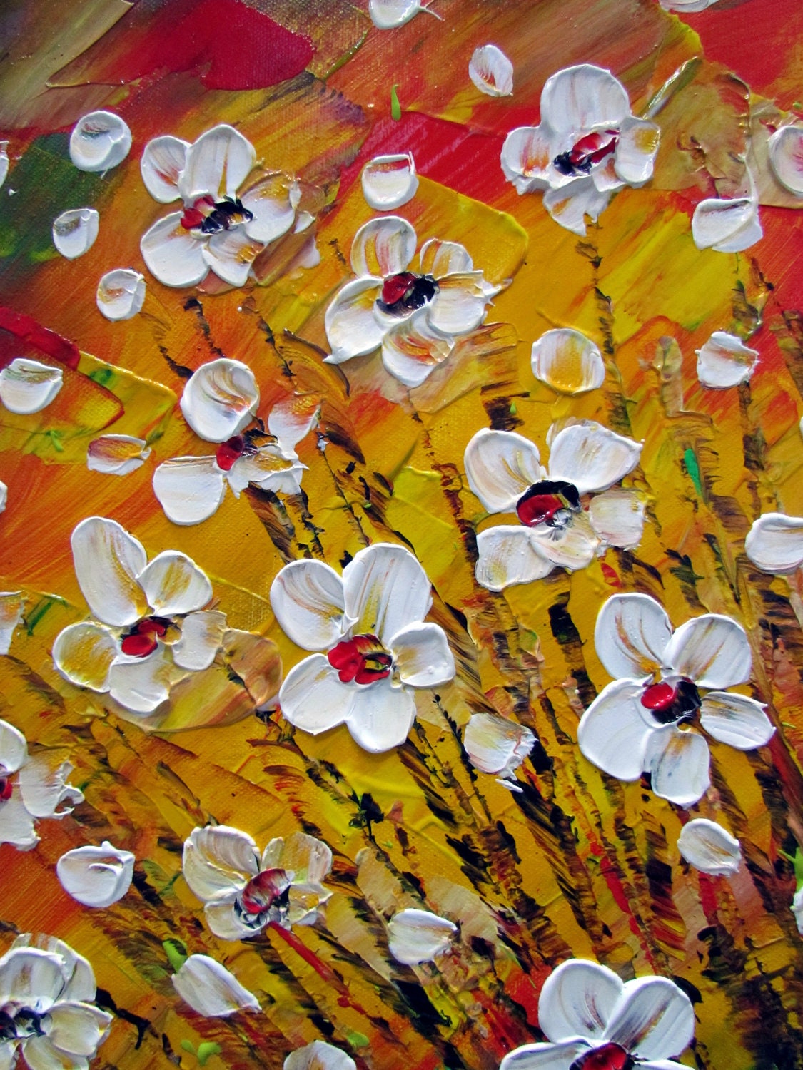 Original Modern Impressionist Flowers Impasto Palette Knife Contemporary Wall Decor Art by Luiza Vizoli