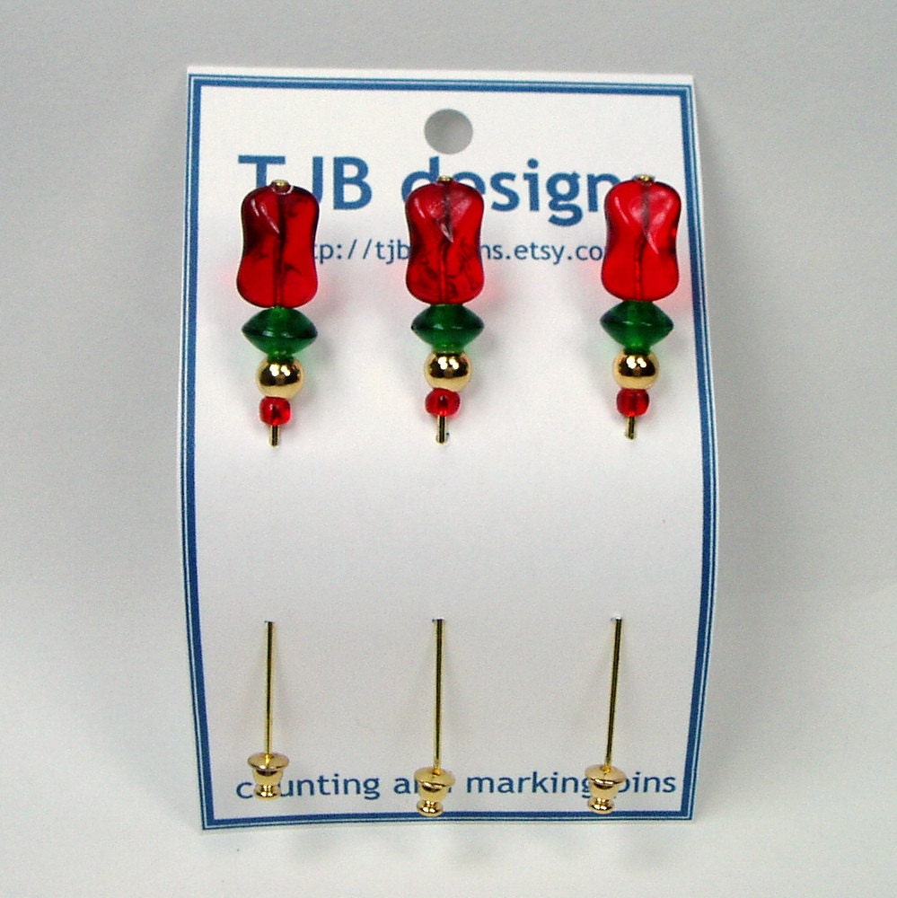 Counting Pins Needlepoint Marking Pins Red Green Gold Christmas