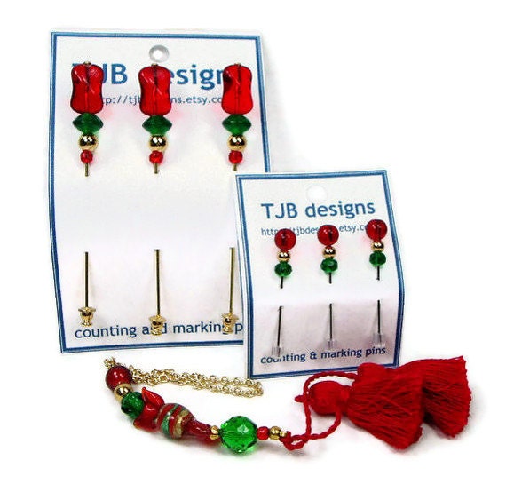 Counting Pins Needlepoint Marking Pins Red Green Gold Christmas