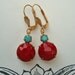 Summer SALE 10% Off RETRO, Vintage Cherry Red Earrings, Vintage Rhinestone Drop Earrings, Red and Turquoise Earrings, Estate Style