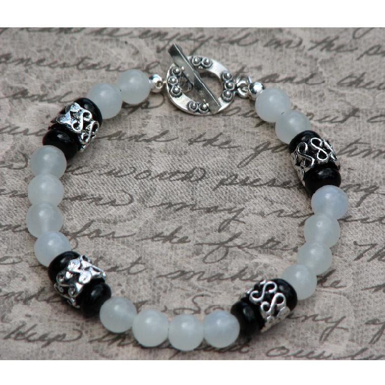 Jade Bracelet with Black Onyx and Bali Style Sterling Silver