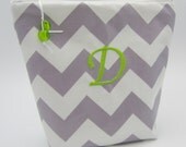 4 Large Makeup Bags - Cosmetic Bags  - Monogrammed and Wipeable - Gray Chevron Zig Zag with Apple Green Accents - 1 letter monogram