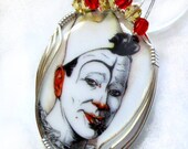 Ginny's Clown - A Porcelain Cameo Pendant and Earrings - WireWrapper Ginny's Clown - A Porcelain Cameo Pendant and Earrings - WireWrapper