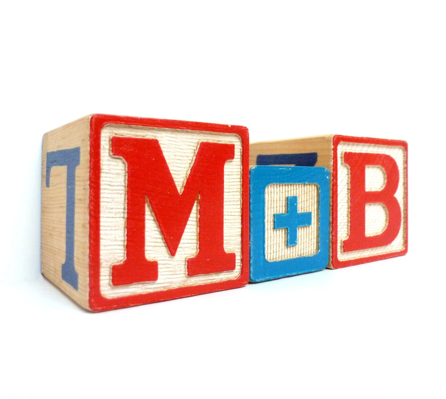 Red White & Blue Patriotic Alphabet Blocks - Letters - Words - Vintage Wooden Toys - American Flag - Stars and Stripes