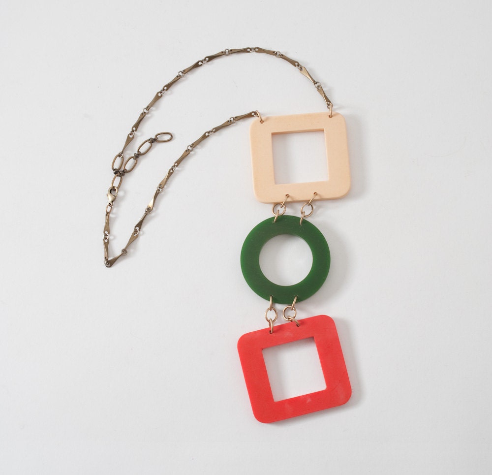Mod Upcycled Bakelite Necklace Repurposed Vintage Chunky Geometric Pop Art