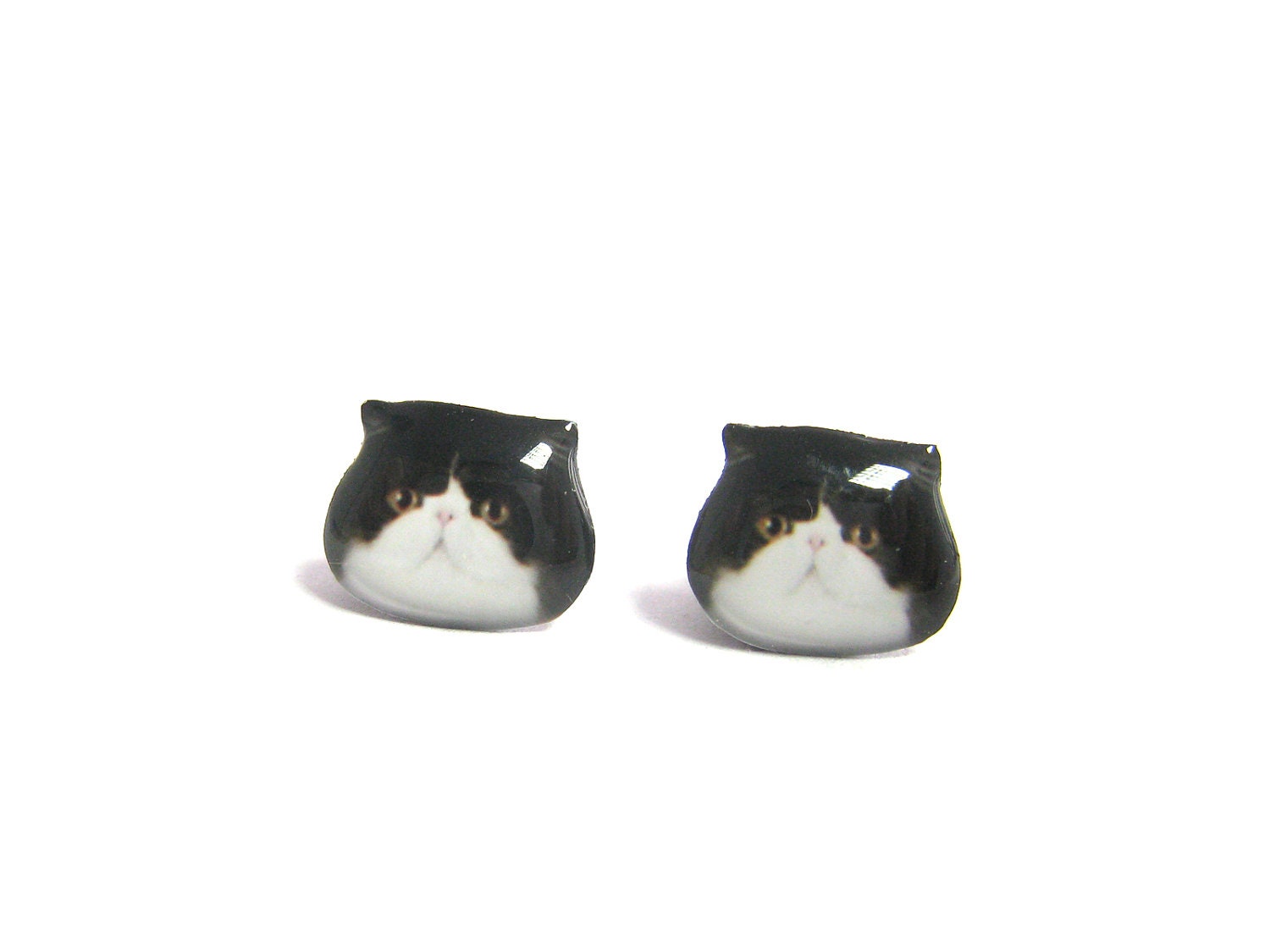 Cute Black and white Exotic Cat Kitten Stud Earrings - A14E84