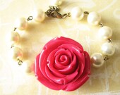 Flower Bracelet Bridesmaid Jewelry Pearl Bracelet Red Jewelry Beaded Bracelet