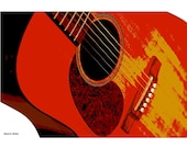 Set of 3 RED Guitar Music Art Wall Decor Digital Print 8 x 10 Giclee Print