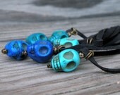 Skull Necklace, Turquoise Skulls, Suede Cord