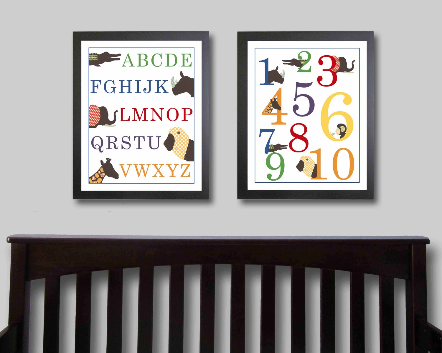 Jungle Nursery Art - 11 x 14 Alphabet and Number Poster, Jungle Children's Decor, Jungle Decor, Baby Boy Nursery Art, Monkey, Elephant, Lio