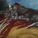 sleeping cat art - 8x10 print from painting, signed and matted