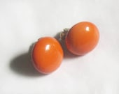 Vintage Goldtone and Orange Clip Button Earrings