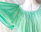 Vntg Grecian Hippie Blouse, Mint Green and Gold/ Boho Summer Top, Made in Greece, One Size / OS