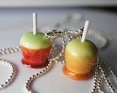 Candy Apple Best Friend Necklaces, MIniature Food Jewelry, Friendship Necklaces