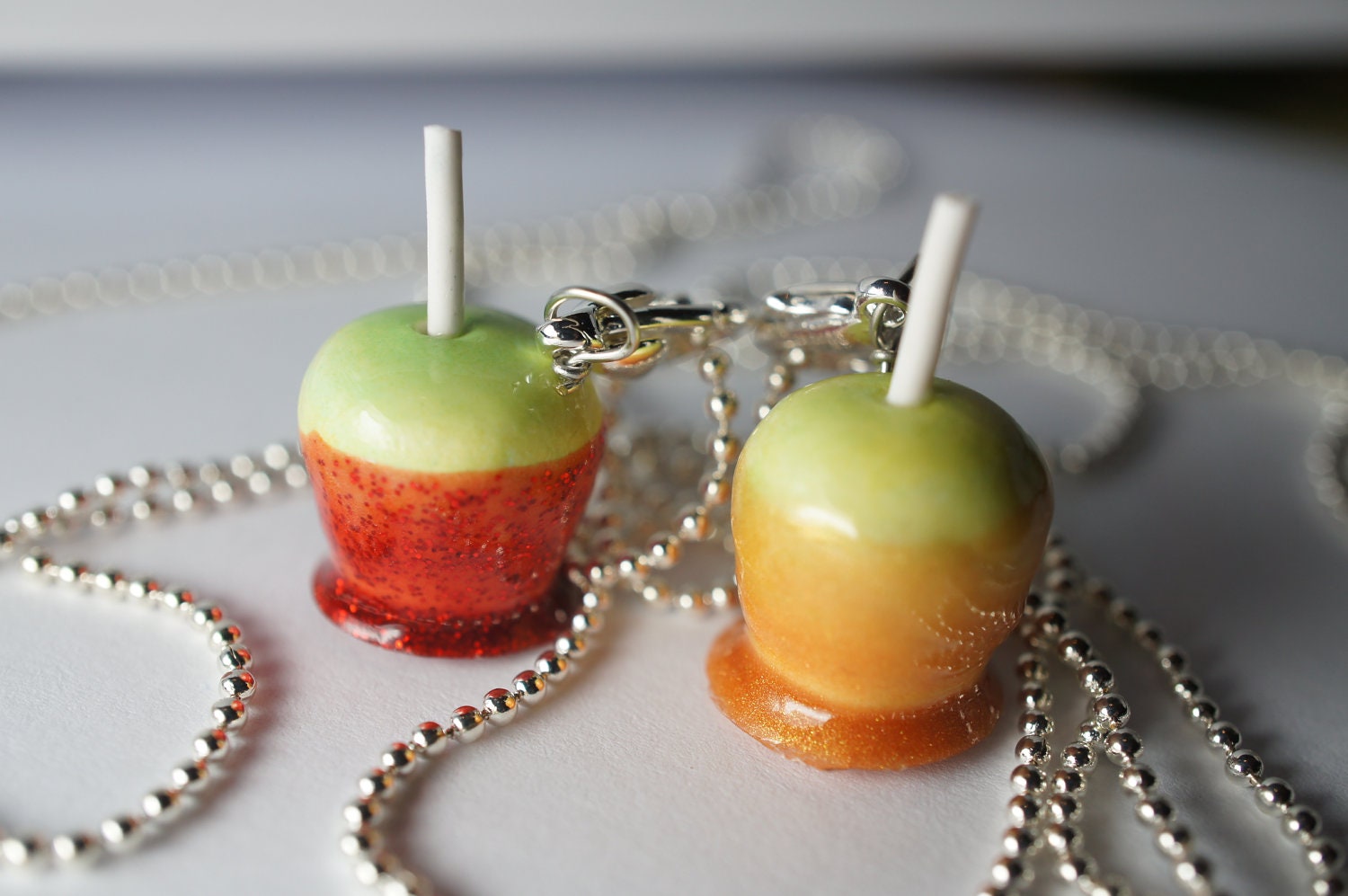 Candy Apple Best Friend Necklaces, MIniature Food Jewelry, Friendship Necklaces