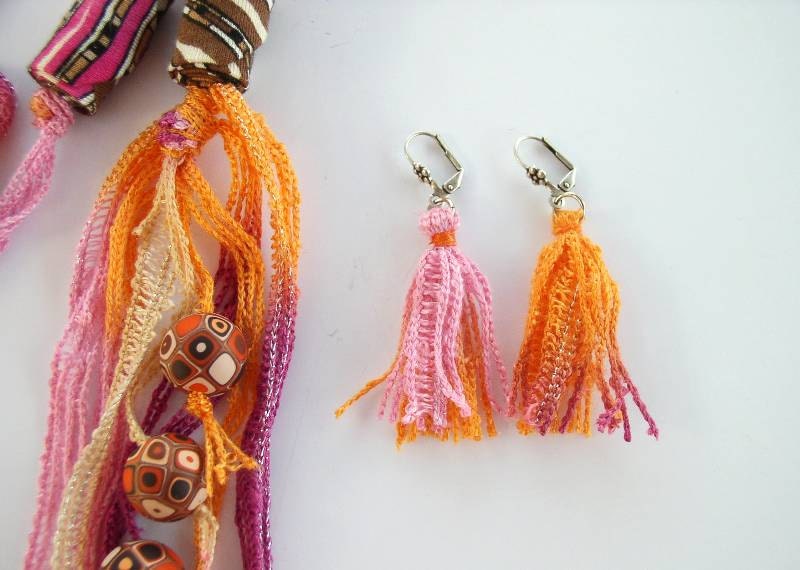 Earth and Summer colors Fiber Beads Necklace and Earrings