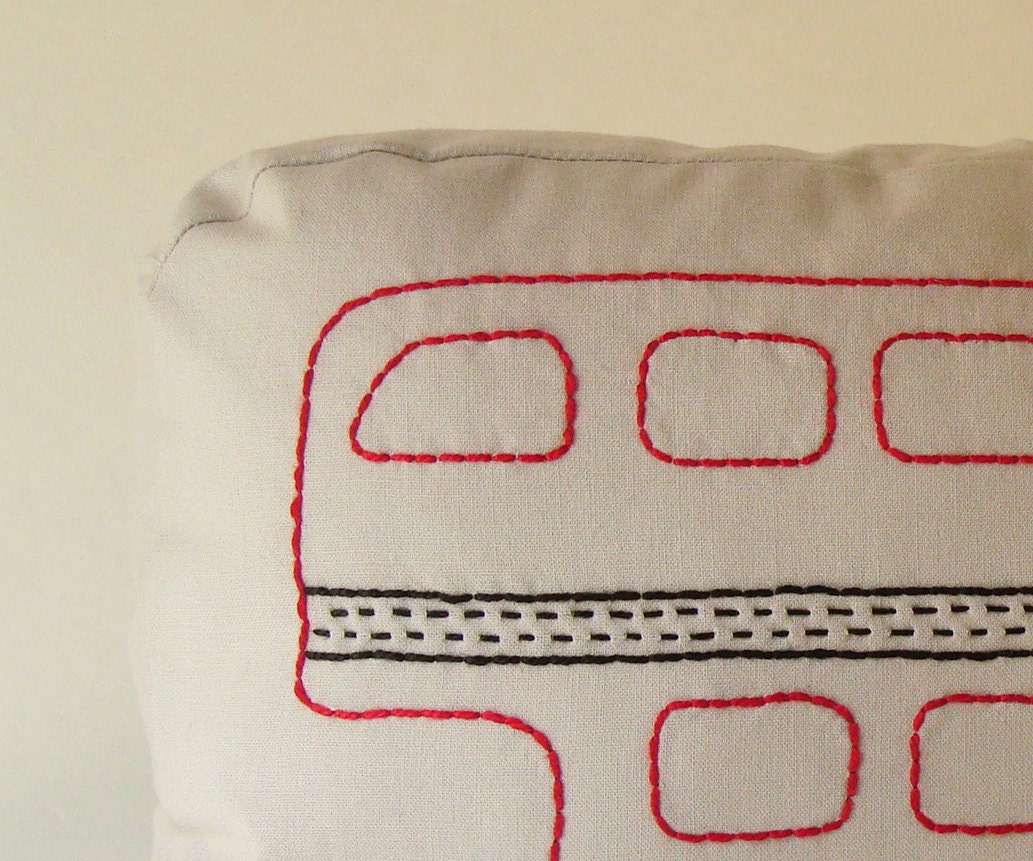London Double Decker Bus - Sashiko inspired pillow
