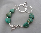 Tortoise Turquoise and Fine Silver Link Bracelet
