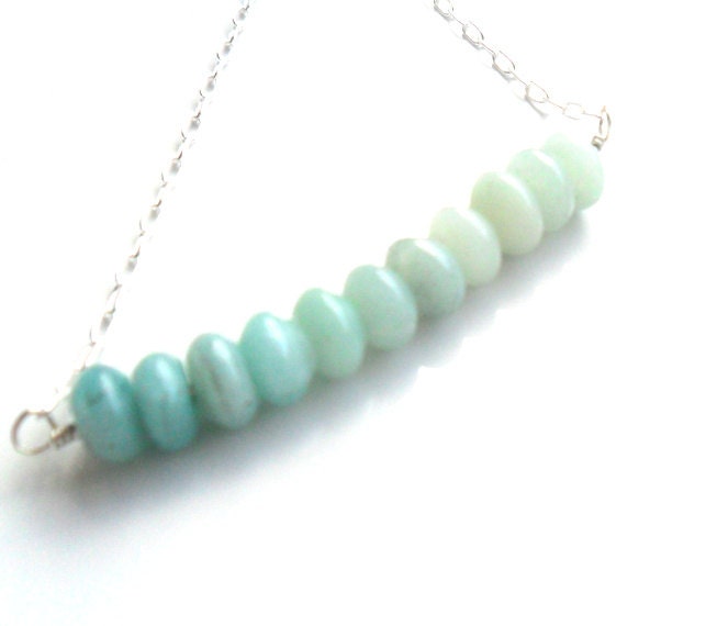 Delicate Sterling Silver Necklace Ombre  Amazonite bar Simple minimal everyday necklace