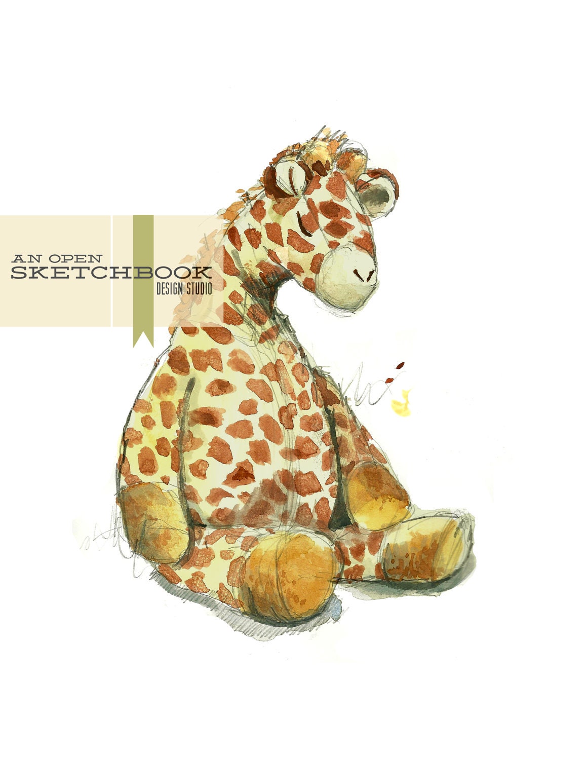 sleepy stuffed baby giraffe nursery art : print of original watercolor