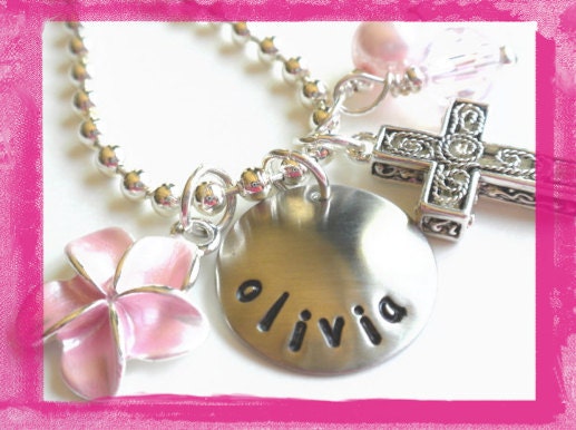 Flower Girl Necklace Hand Stamped Charm Necklace Personalized for your Flower Girl