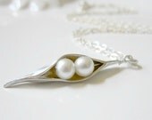 Pea Pod Necklace, Two Peas in a Pod, Best Friends Jewelry, Mother and Child Jewelry, Fine Silver, PMC Necklace - Sweet Pea