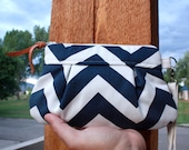 Chevron Wristlet/ Pouch/ Clutch// Nautical stripe // Small //Navy/White  --MADE TO ORDER--