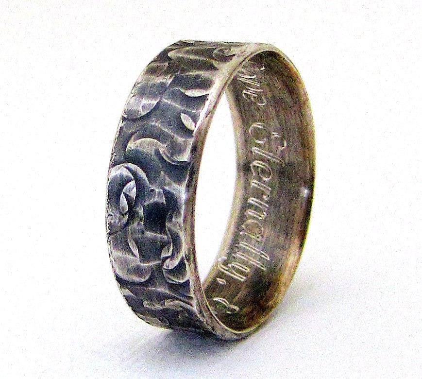 Engraved Wedding Band Hammered Silver Wedding Ring Distressed Circles Customized Personalized Wedding Band