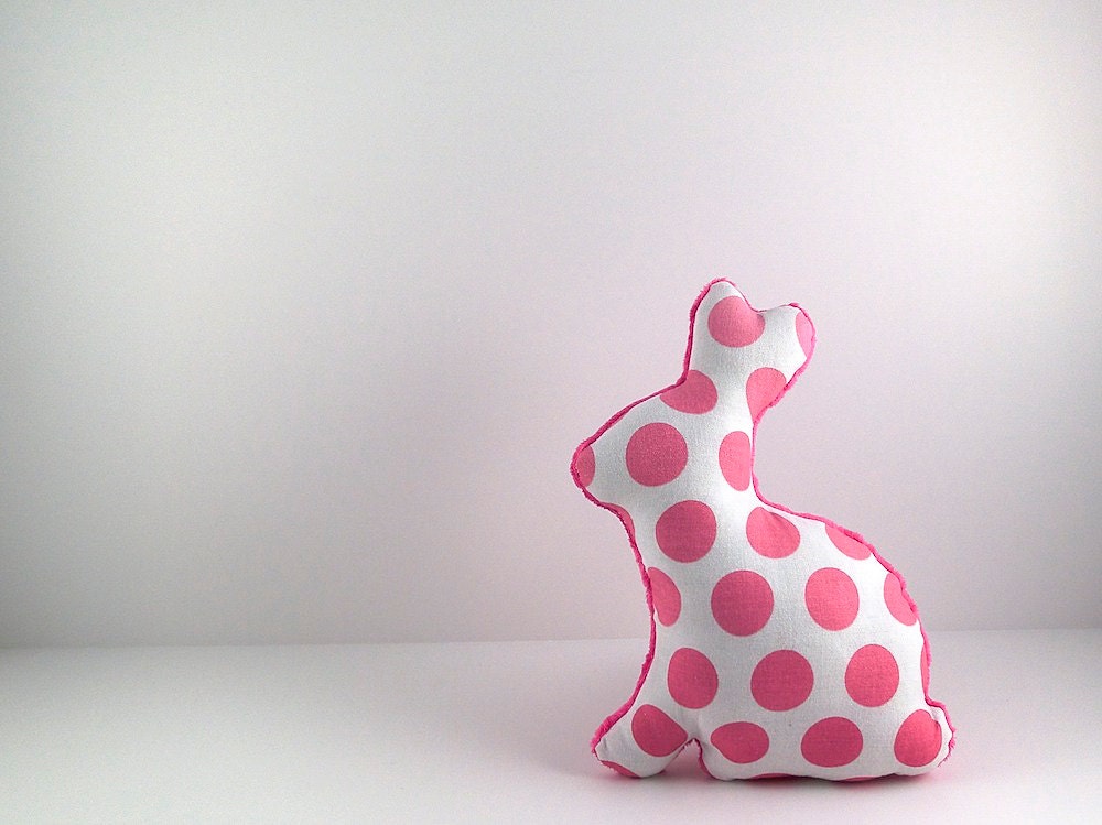 Polka Dot Plush Easter Bunny Stuffed Animal Nursery Decor Pink Fuchsia White