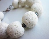 Lava Stone Bracelet with Hematite. Textured White Lava Rock. OOAK / One of a Kind. Gift for Her