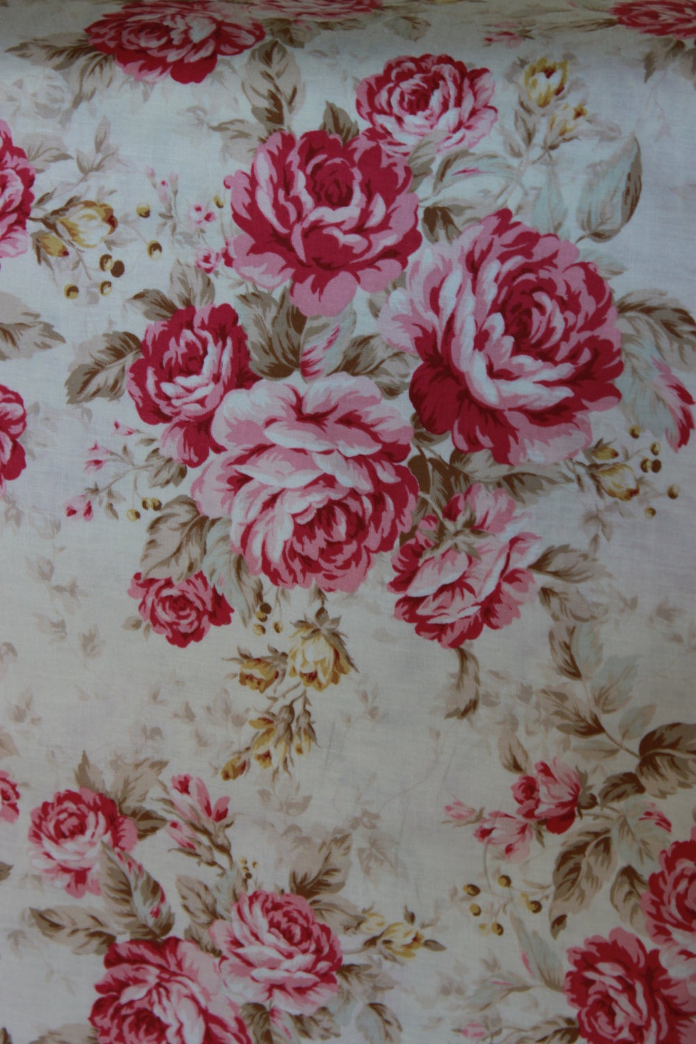 Kilala Antique Roses QMS201205 11B cotton Fabric by  QH Textiles Pink Roses on  Cream