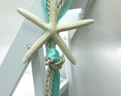 Beach Wedding Chair Decoration - Natural White Starfish - 6-7 in. - with Cording and Ribbon