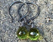 Petite Peridot Droplet Earrings...Oxidized Sterling Silver
